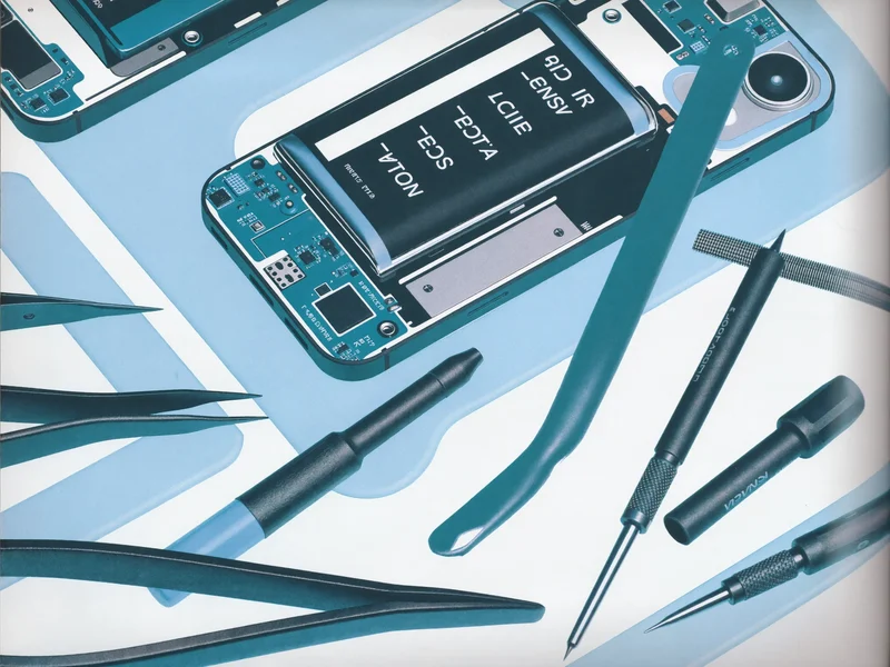 Ilustrace: detail materiálů a postupu při servisu telefonu